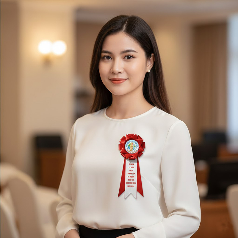 Hoa cài áo đại biểu màu đỏ