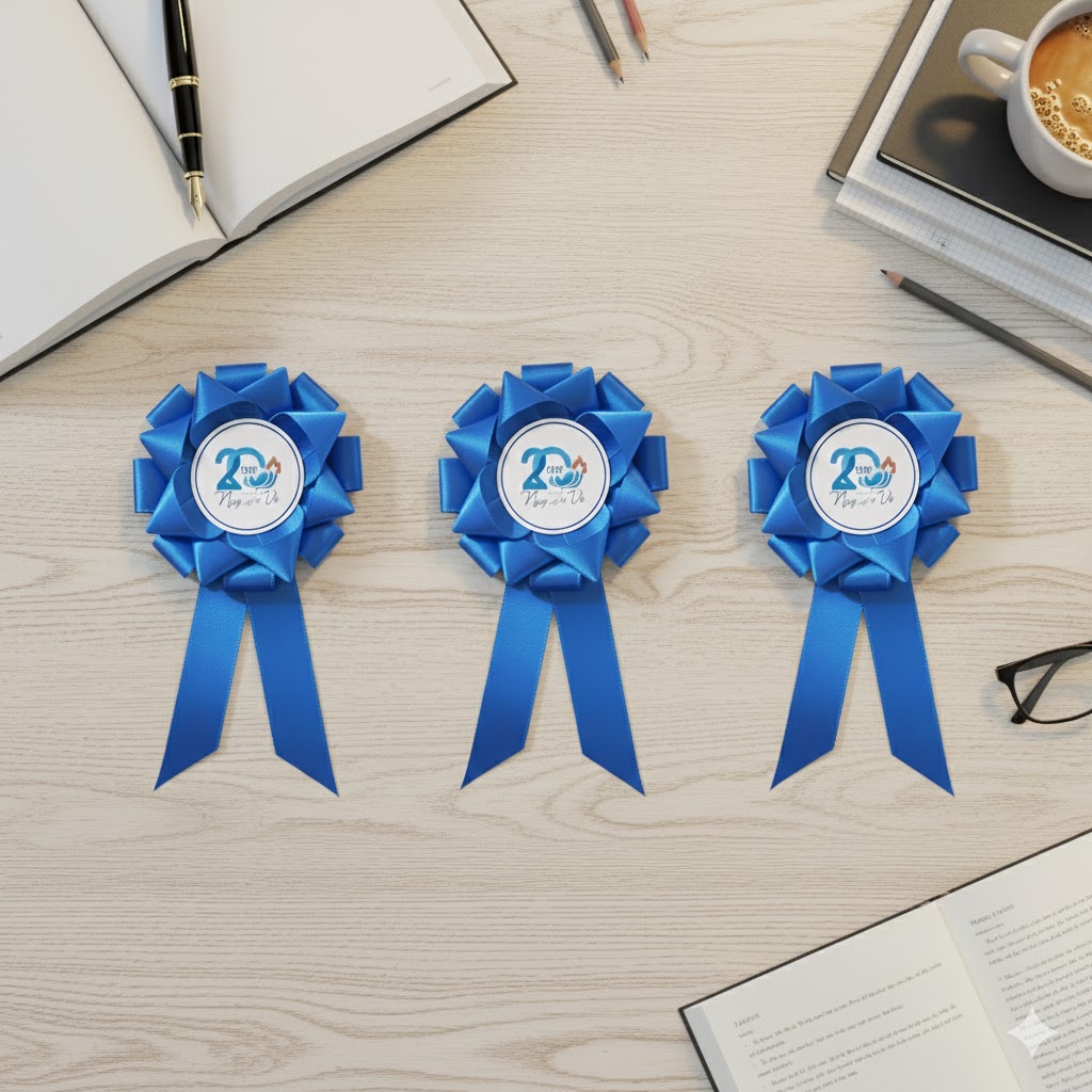 Hoa cài áo đại biểu màu xanh